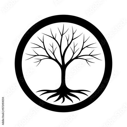 Minimalist tree root and branches symbol for growth nature wisdom and environmental design