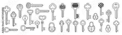 hand drawn vintage keys set
