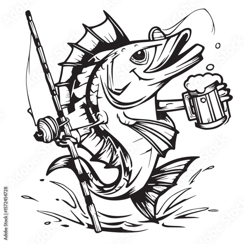 Vector illustration of cartoon animal sketches: a fish and a lion head, perfect for logo art, tattoo design, or fantasy sea monster symbols