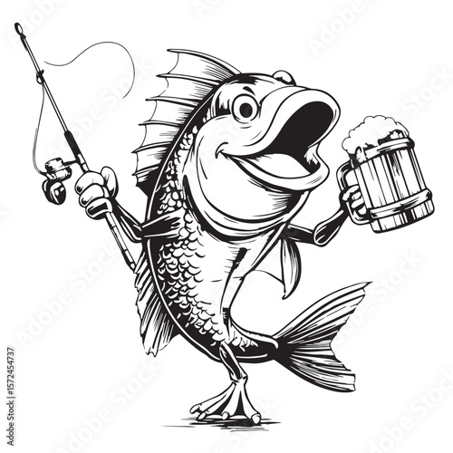 Vector illustration of cartoon animal sketches: a fish and a lion head, perfect for logo art, tattoo design, or fantasy sea monster symbols