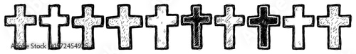 hand drawn christian cross doodle set