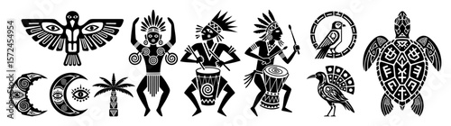 tribal ethnic african symbols set vector illustration