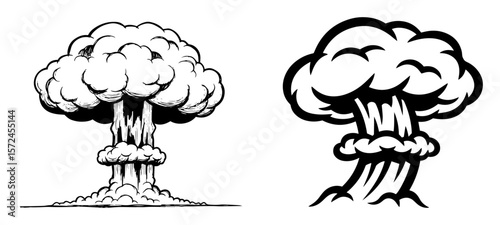 hand drawn mushroom cloud explosion sketch vector