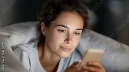 Woman with smartphone in bed late at night