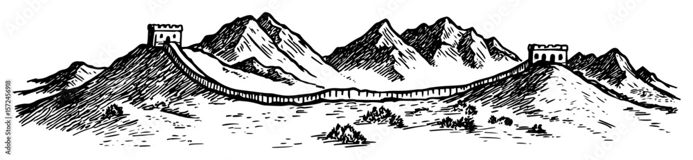 Fototapeta premium great wall of china sketch landscape asian landmark mountain vector pattern shape