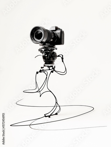 The Photographer's Essence: A Walking Camera Abstract Line Art