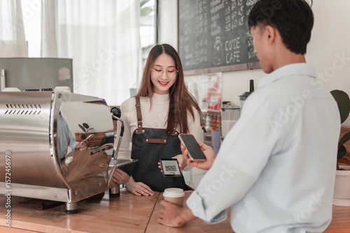 Εκτύπωση καμβά Cozy barista-customer interaction engaging coffee experience in inviting environ