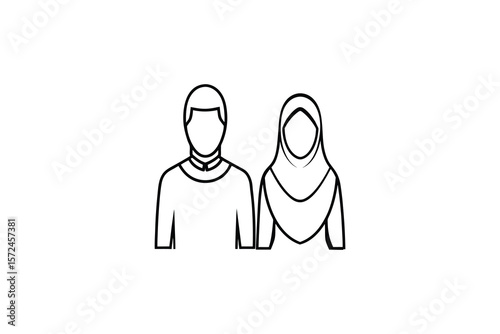 Muslim Couple Silhouette Illustration Traditional Clothing Hijab and Cultural Representation in Minimalist Style silhouette