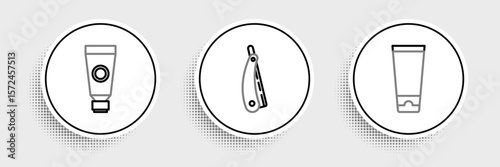 Set line Cream or lotion cosmetic tube, and Straight razor icon. Vector