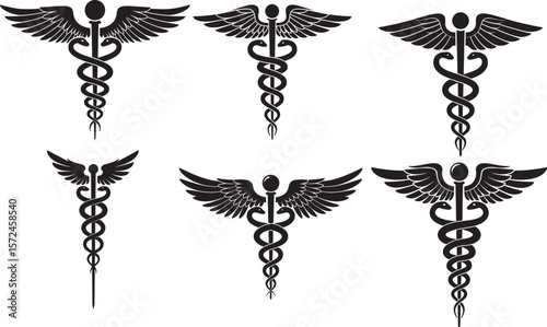 Caduceus health symbol Asclepius Wand icon silhouette