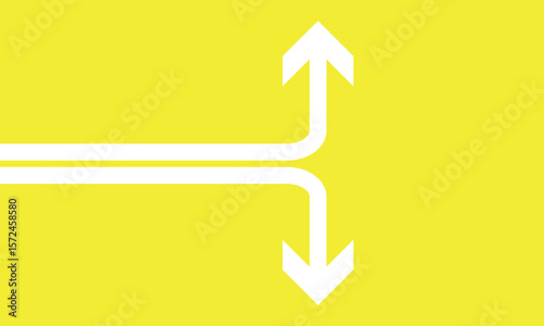 Two white half arrows coming together and merging, forming a single arrow on a background.