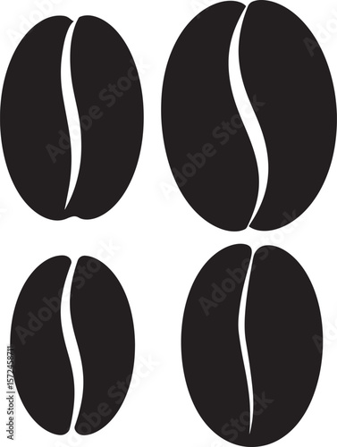 Seamless vector pattern of black coffee beans on a white background with a subtle heart design