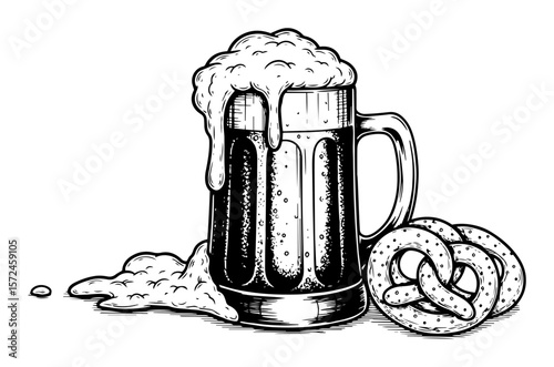 beer mug with froth and pretzel oktoberfest design