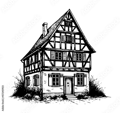 charming half timbered german house illustration