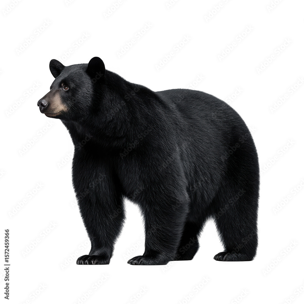 Fototapeta premium A realistic black bear standing on a transparent background isolated on transparent background