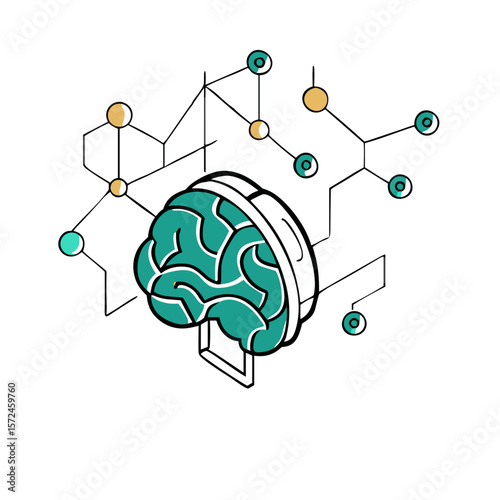 Human brain with neural connections icon for neuroscience education, medical presentations, and health awareness blogs