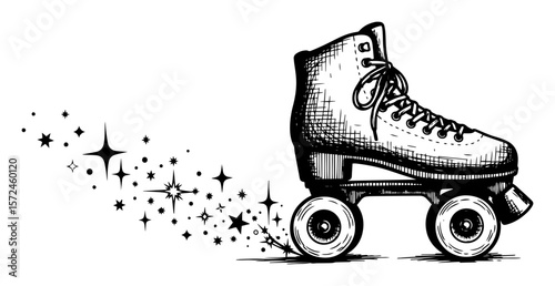 retro roller skate with magic sparkles hand drawn vector