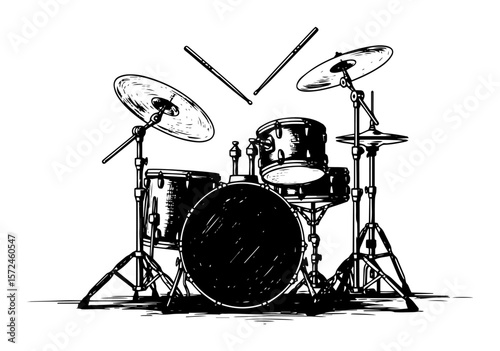 drum kit hand-drawn sketch, vector illustration of a percussion instrument