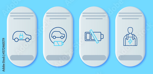 Set line Electric car, Low battery, and Car mechanic icon. Vector