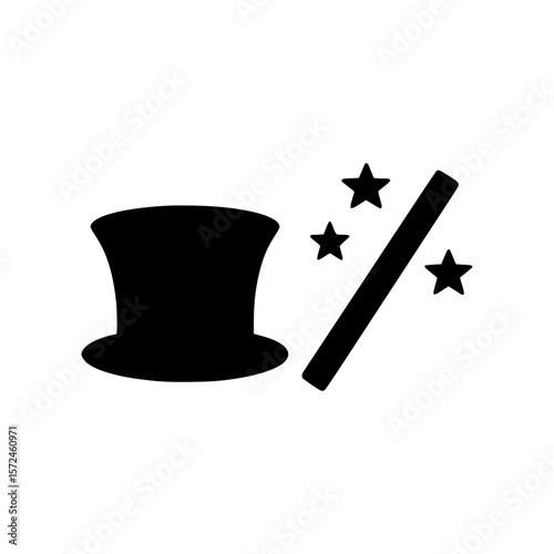 Classic magic top hat and wand with sparkling stars icon