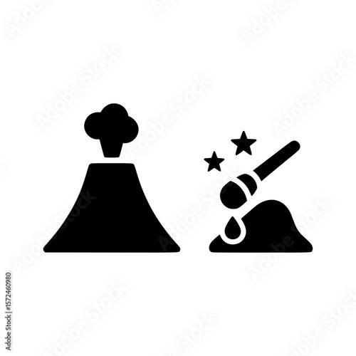 Volcano eruption and magical potion brewing icons