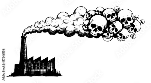factory smoke with skulls deadly air pollution concept art drawing vector pattern shape