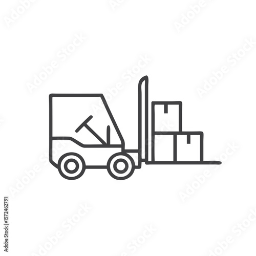 Forklift industrial loader moving pallets icon for warehouse blogs, logistics websites, and supply chain management