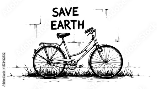 bicycle with save earth slogan promoting eco friendly transportation vector illustration