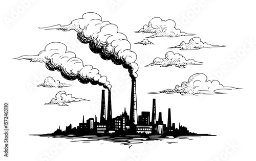 industrial factory with smoke air pollution environmental concept sketch vector pattern shape