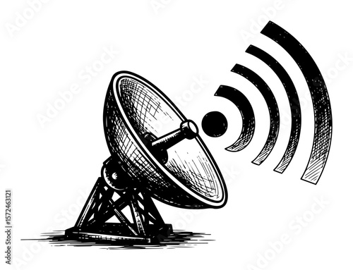 satellite dish antenna transmitting signal for communication technology sketch vector pattern shape