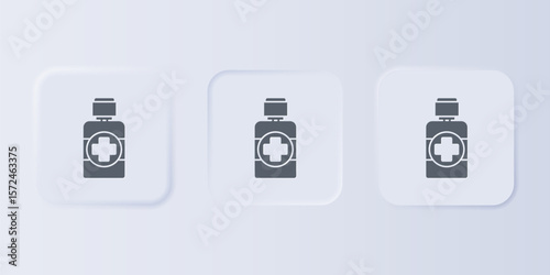 Grey Bottle of medicine syrup icon isolated on grey background. Set icons in square buttons. Vector