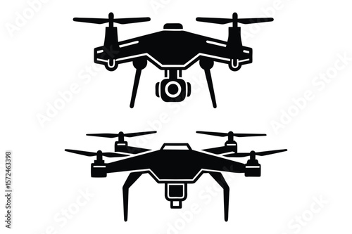 Black quadcopter with camera and propellers drone aerial vehicle