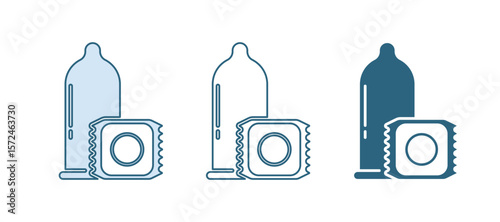 Blue Condom safe sex icon isolated on white background. Safe love symbol. Contraceptive method for male. Vector