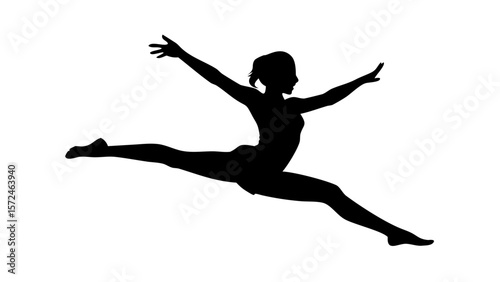 Gymnast Silhouette Leap – Graceful Female Acrobat Jump Vector for Sports Design