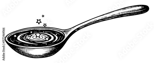 spoonful of universe surreal cosmic galaxy in a spoon drawing vector pattern shape