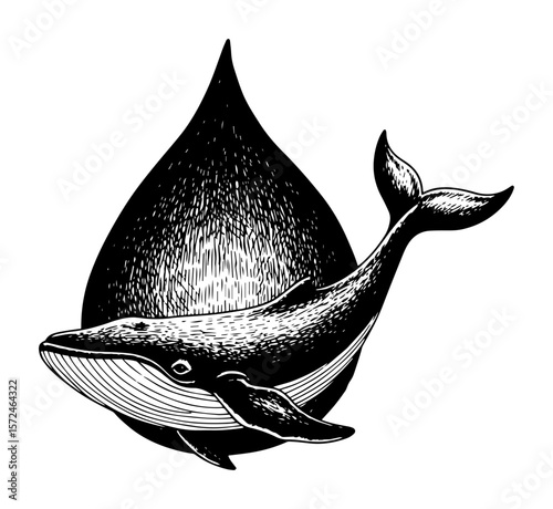 humpback whale inside a large drop of water save the ocean concept vector pattern shape