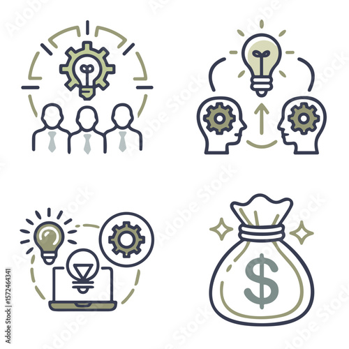 Startup and innovation icon set for tech blogs, entrepreneurship websites, and business development presentations