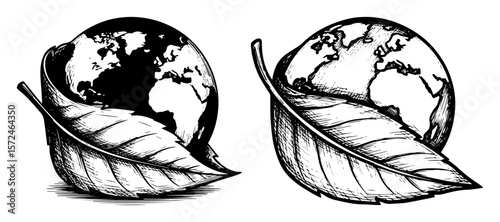 earth globe held in a green leaf save the planet concept vector pattern shape