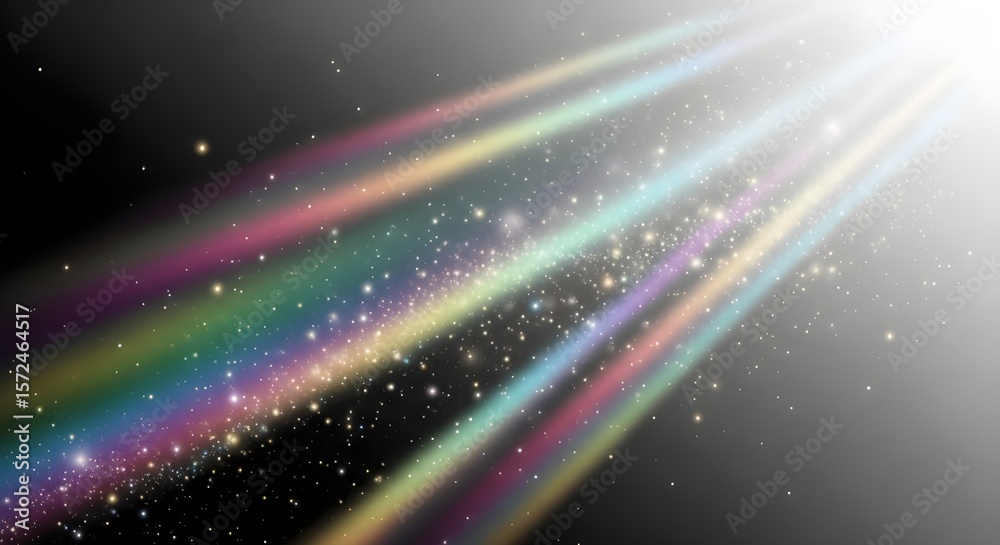 Obraz premium まばゆい光線と星屑のエフェクト | スパークリングな背景素材、オーバーレイ、装飾用イラスト