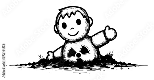 post apocalyptic cartoon boy with radiation symbol sketch