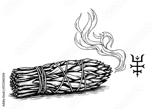 burning sage smudge stick for spiritual cleansing ritual vector