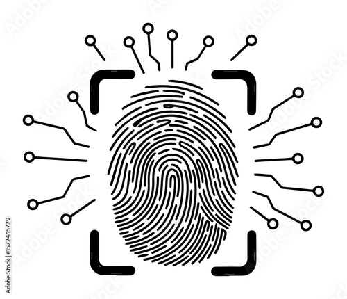fingerprint scan technology vector sketch illustration