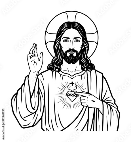 jesus christ with sacred heart religious illustration