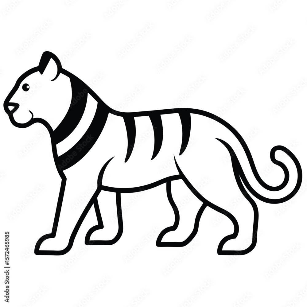 Obraz premium Stylized black and white tiger illustration animal feline