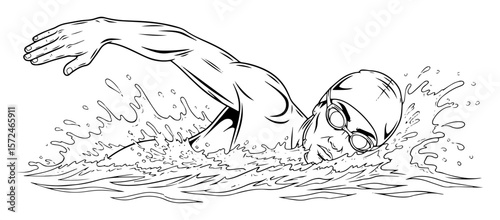 freestyle swimmer in water front crawl stroke illustration
