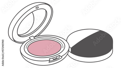 Delicate Powder and Puff: An elegant illustration features a makeup compact, filled with rosy powder and accompanied by a soft puff, perfect for enhancing natural beauty.