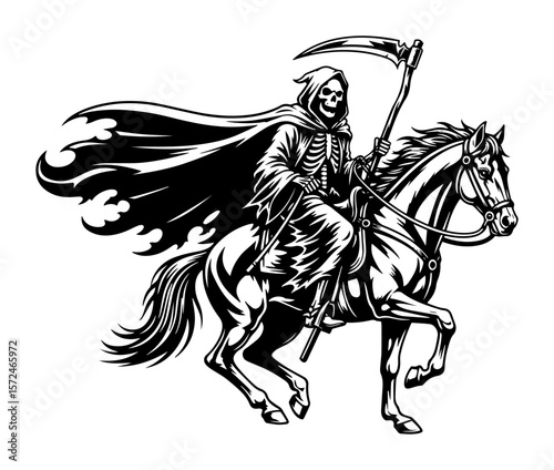 grim reaper riding horse apocalypse sketch vector illustration