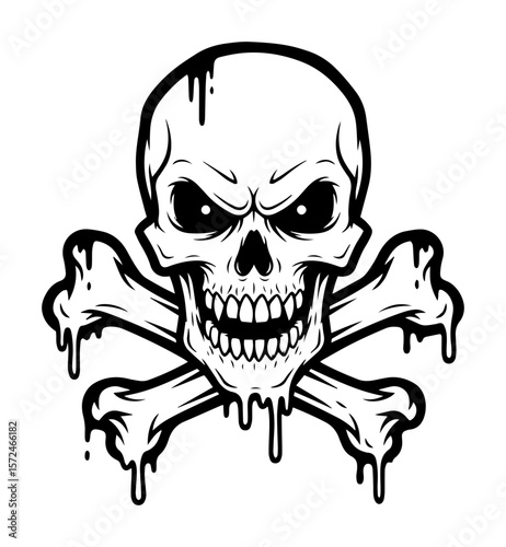 dripping skull and crossbones horror tattoo illustration