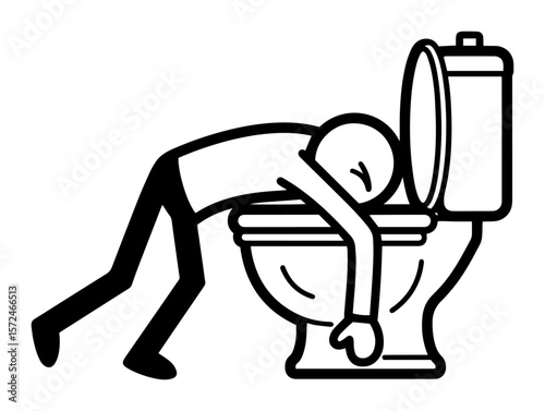 stick figure vomiting in toilet humorous concept