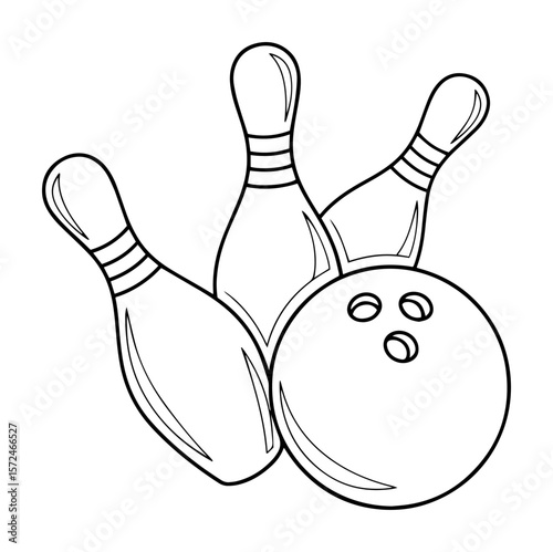 bowling pins struck by ball outline illustration